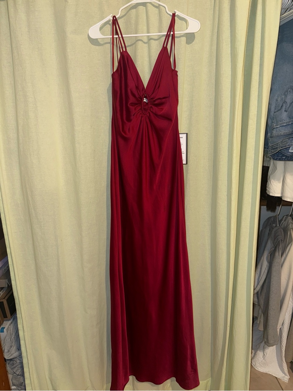 Macy's Burgundy Satin Twist-Front Maxi Dress